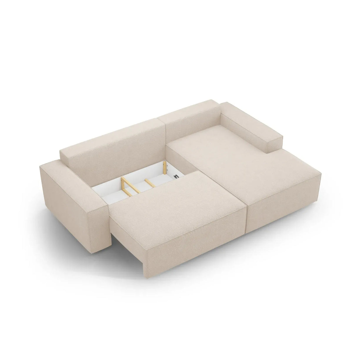 Jodie 3-Sitzer Ecksofa Rechts mit Schlaffunktion und Bettkasten mit Bezug aus Samt, Strukturstoff oder Boucle, 246x151 cm - ZEN ZONE Furniture