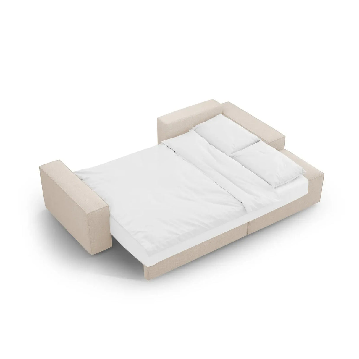 Jodie 3-Sitzer Ecksofa Rechts mit Schlaffunktion und Bettkasten mit Bezug aus Samt, Strukturstoff oder Boucle, 246x151 cm - ZEN ZONE Furniture