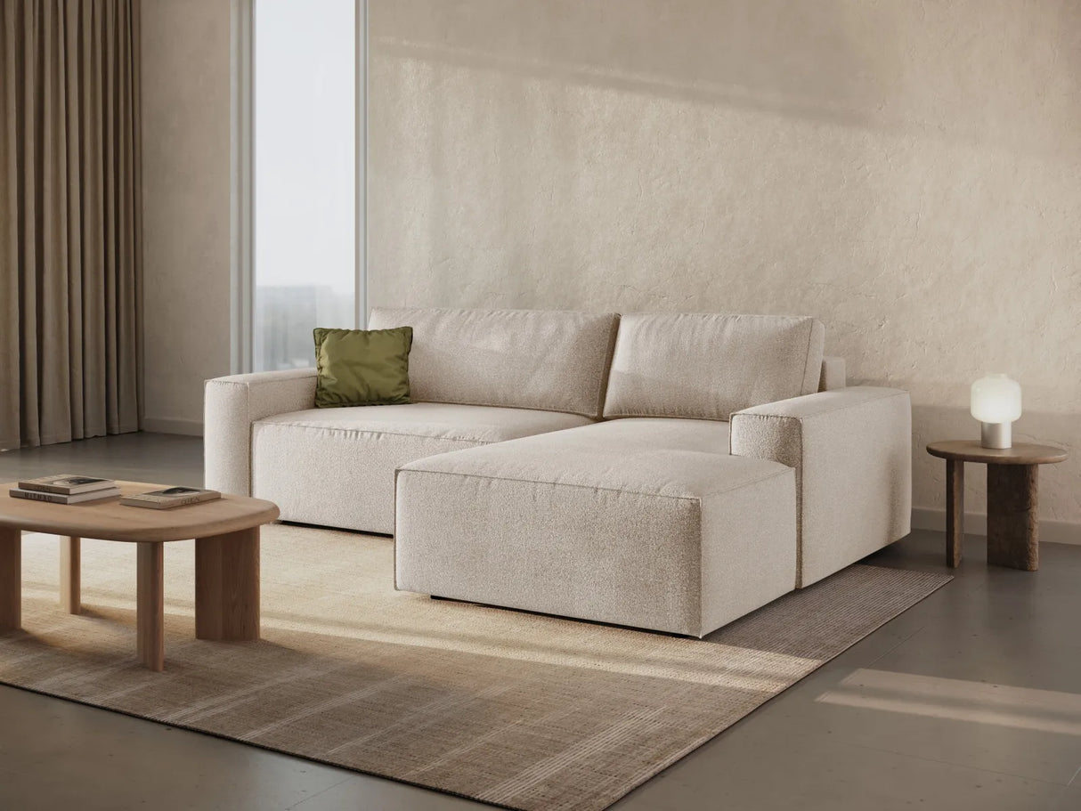 Jodie 3-Sitzer Ecksofa Rechts mit Schlaffunktion und Bettkasten mit Bezug aus Samt, Strukturstoff oder Boucle, 246x151 cm – Bild 9