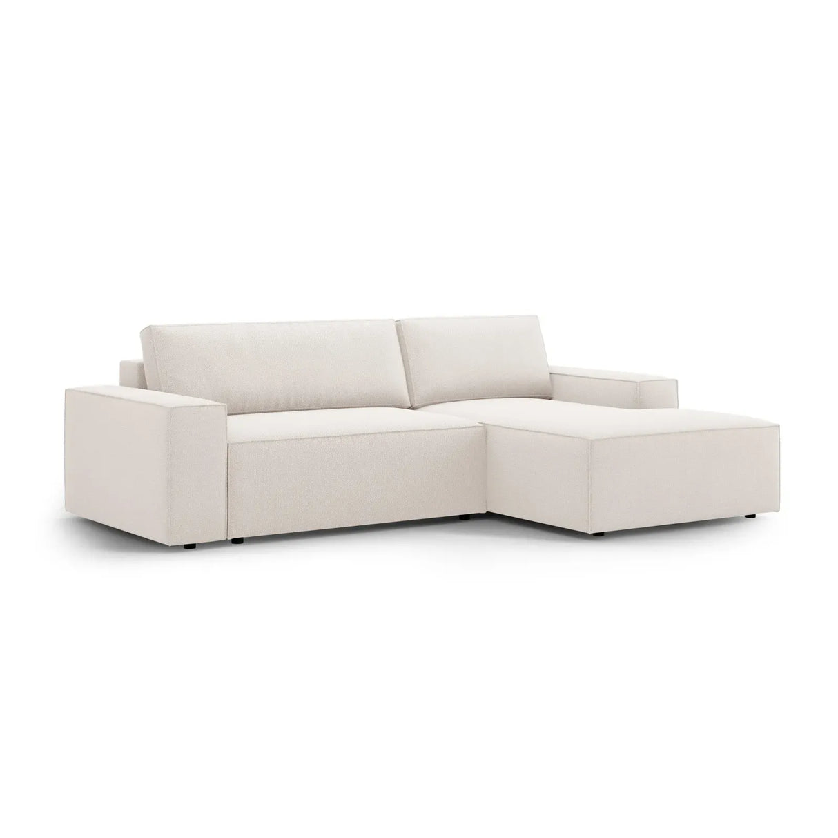 Jodie 3-Sitzer Ecksofa Rechts mit Schlaffunktion und Bettkasten mit Bezug aus Samt, Strukturstoff oder Boucle, 246x151 cm - ZEN ZONE Furniture