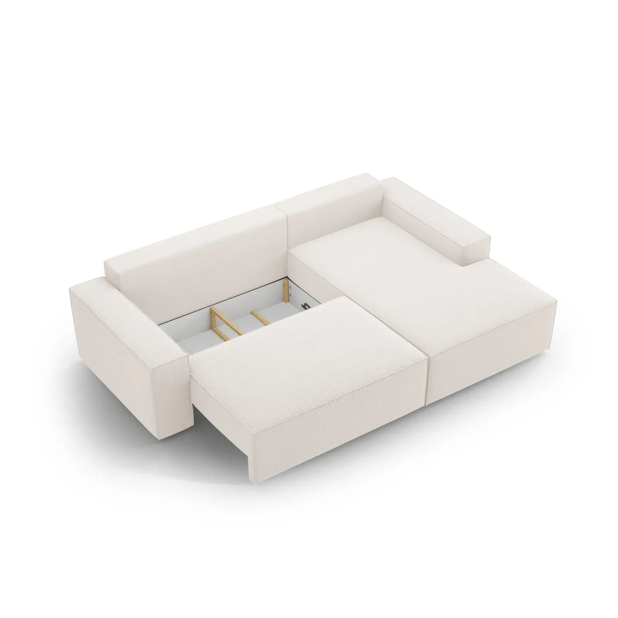 Jodie 3-Sitzer Ecksofa Rechts mit Schlaffunktion und Bettkasten mit Bezug aus Samt, Strukturstoff oder Boucle, 246x151 cm - ZEN ZONE Furniture