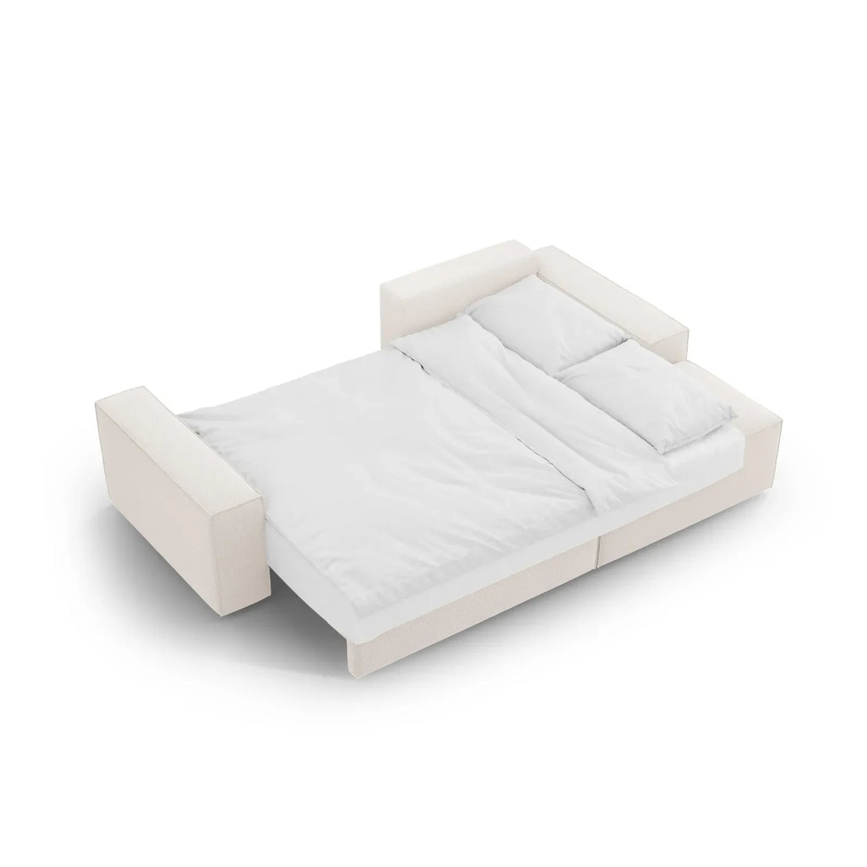 Jodie 3-Sitzer Ecksofa Rechts mit Schlaffunktion und Bettkasten mit Bezug aus Samt, Strukturstoff oder Boucle, 246x151 cm - ZEN ZONE Furniture