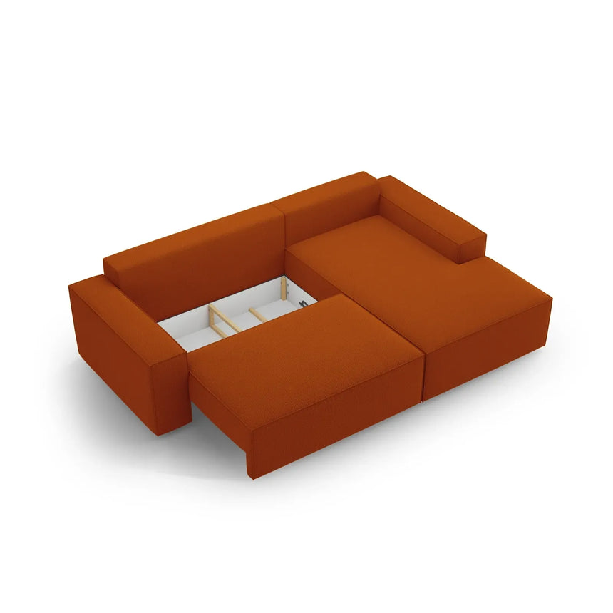 Jodie 3-Sitzer Ecksofa Rechts mit Schlaffunktion und Bettkasten mit Bezug aus Samt, Strukturstoff oder Boucle, 246x151 cm - ZEN ZONE Furniture
