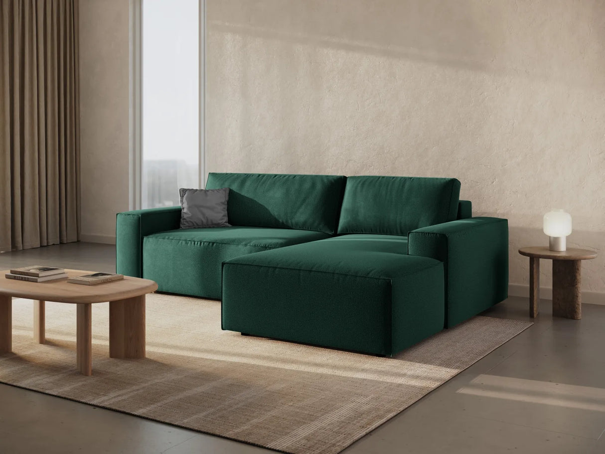 Jodie 3-Sitzer Ecksofa Rechts mit Schlaffunktion und Bettkasten mit Bezug aus Strukturierter Stoff (Meg359) in Grün, 246x151 cm – Bild 1