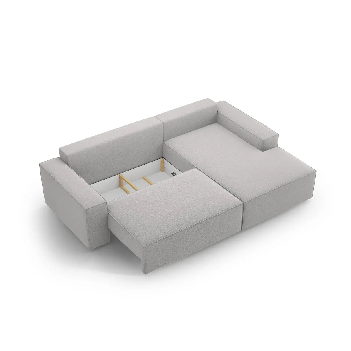 Jodie 3-Sitzer Ecksofa Rechts mit Schlaffunktion und Bettkasten mit Bezug aus Samt, Strukturstoff oder Boucle, 246x151 cm - ZEN ZONE Furniture