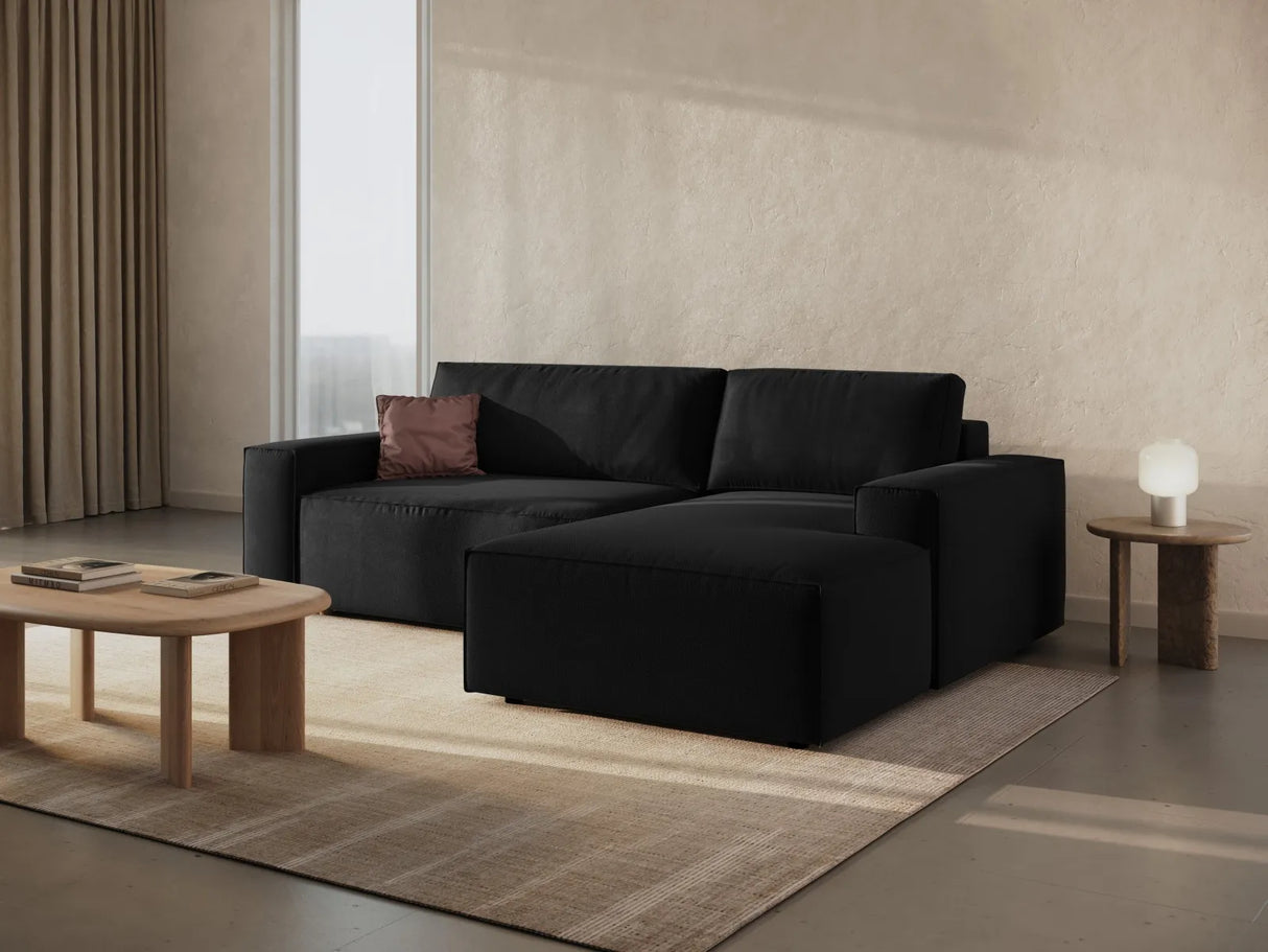 Jodie 3-Sitzer Ecksofa Rechts mit Schlaffunktion und Bettkasten mit Bezug aus Strukturierter Stoff (Meg368) in Schwarz, 246x151 cm – Bild 1