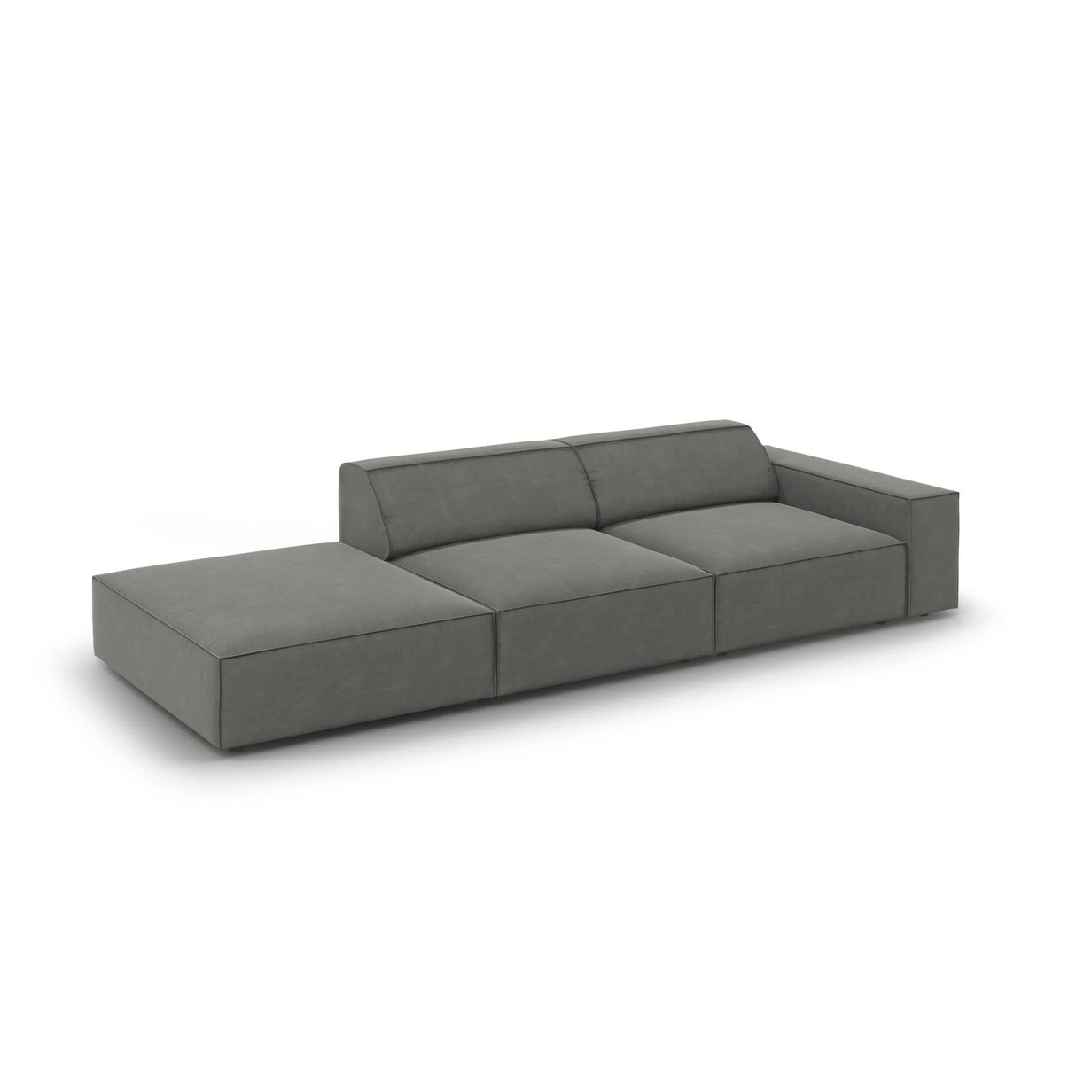 Jodie 3-Sitzer Sofa, Linke Seite offen, eckig, aus Samt (Blu13) in Hellgrau, 262x102 cm – Bild 4