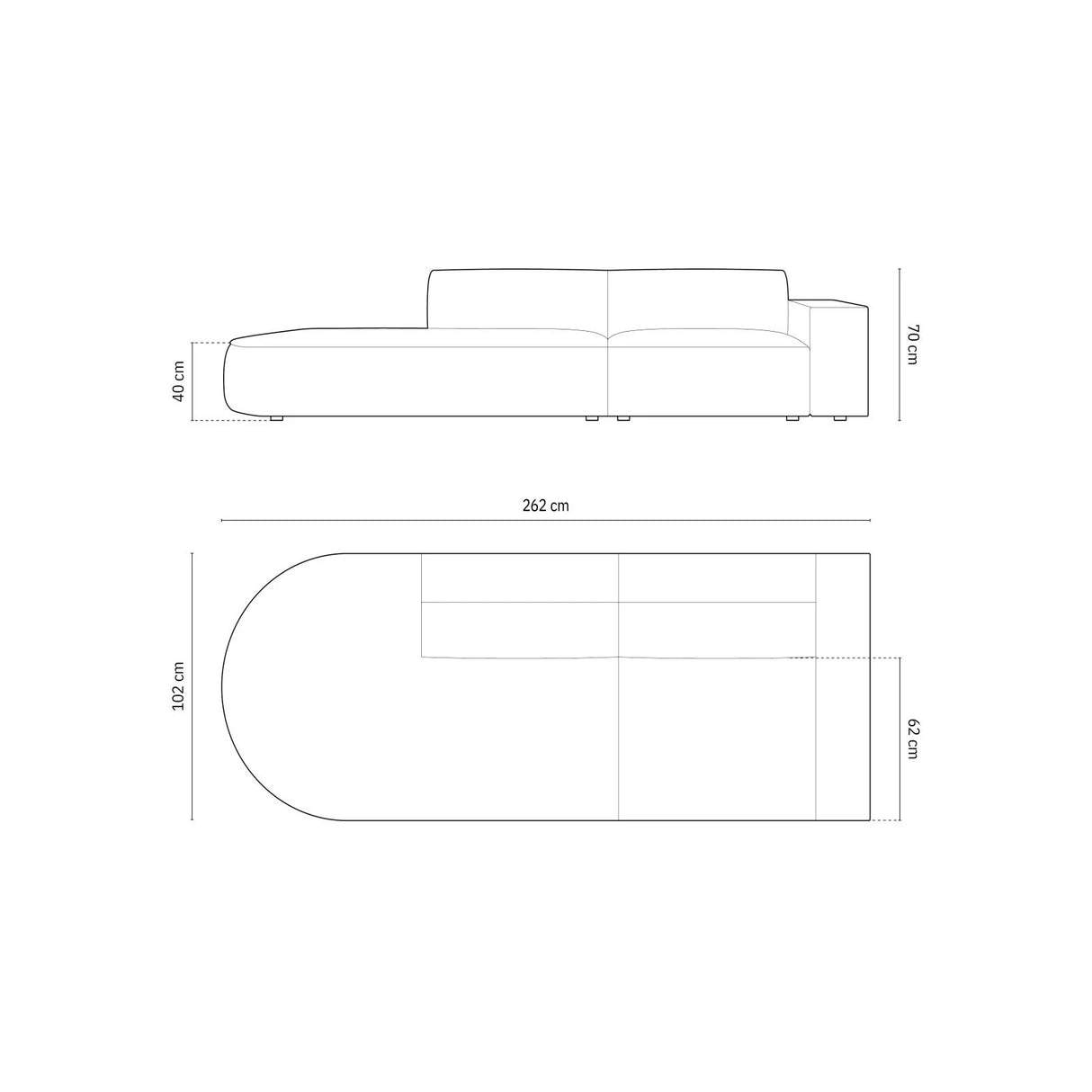 Jodie 3-Sitzer Sofa, Linke Seite offen, rund, aus Samt (Blu77) in Grün, 262x102 cm – Bild 3