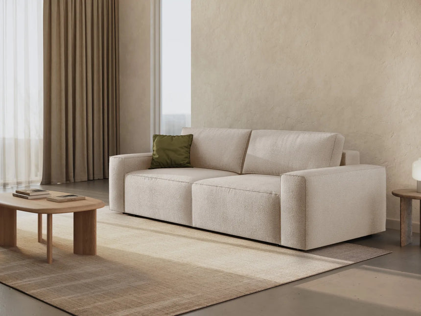 Jodie 3-Sitzer Sofa mit Schlaffunktion und Bettkasten, ausklappbar, aus Boucle (Bal2074) in Beige, 247x107 cm – Bild 2
