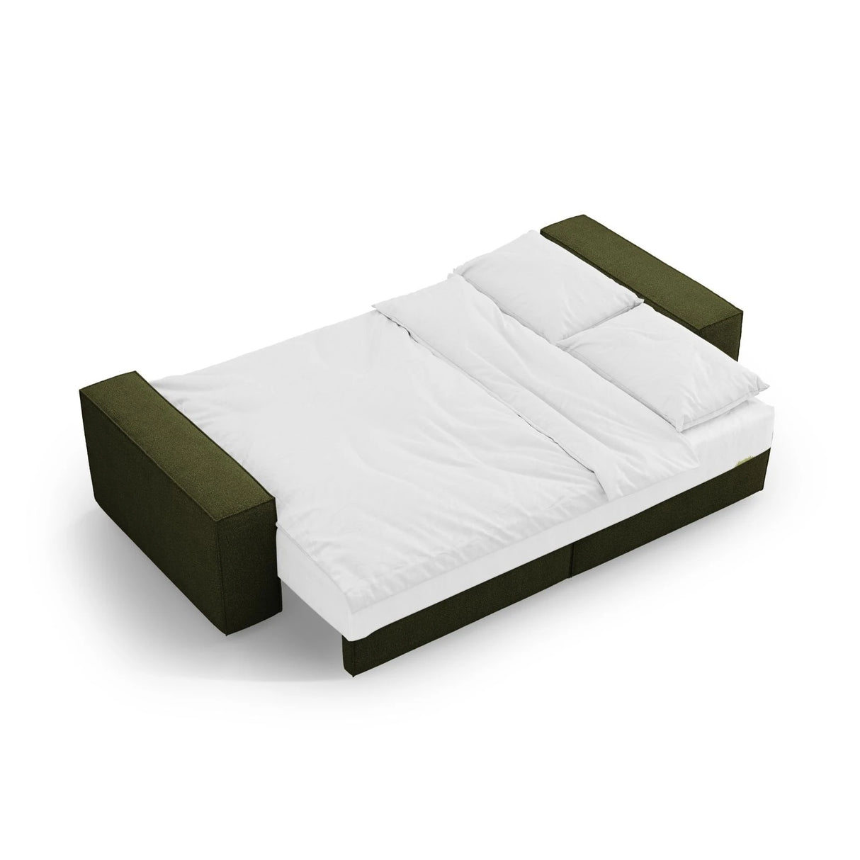 Jodie 3-Sitzer Sofa mit Schlaffunktion und Bettkasten, ausklappbar, aus Boucle (Bal2090) in Dunkles olivgrün, 247x107 cm – Bild 7