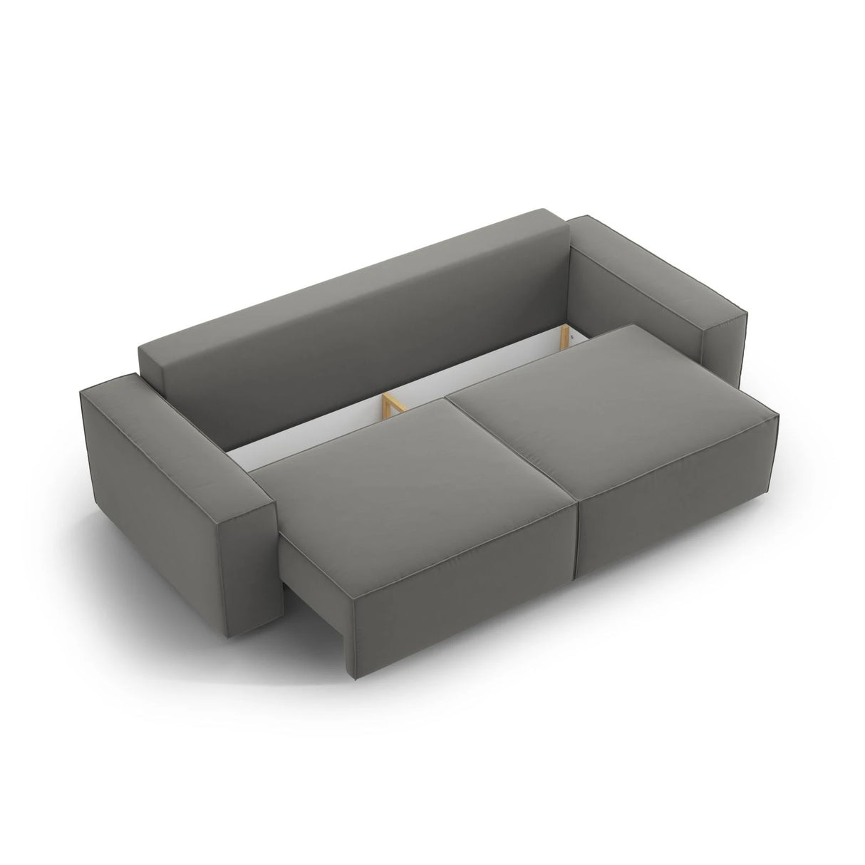 Jodie 3-Sitzer Sofa mit Schlaffunktion und Bettkasten, ausklappbar, aus Samt (Blu13) in Hellgrau, 247x107 cm – Bild 6