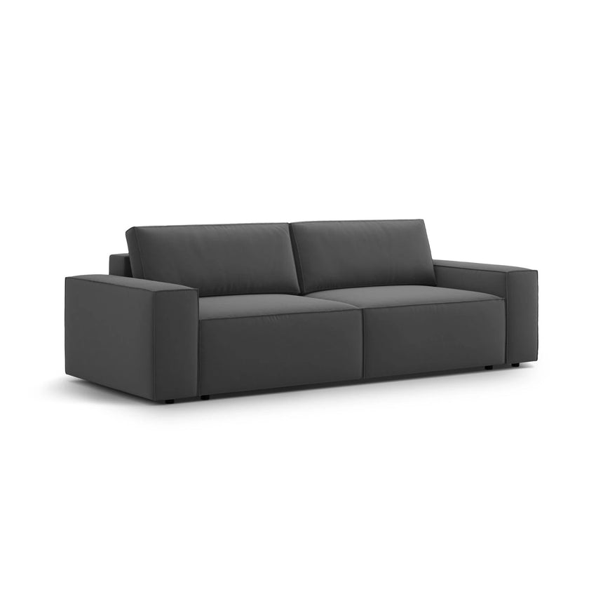 Jodie 3-Sitzer Sofa mit Schlaffunktion und Bettkasten, ausklappbar, aus Samt (Blu14) in Grau, 247x107 cm – Bild 4