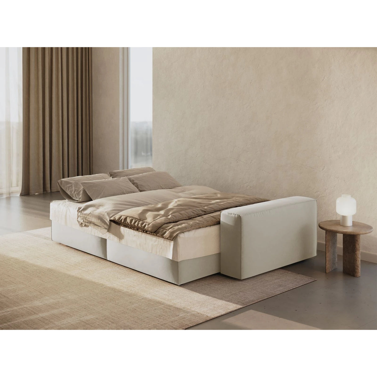 Jodie 3-Sitzer Sofa mit Schlaffunktion und Bettkasten, ausklappbar, aus Samt (Blu30) in Dunkelbeige, 247x107 cm – Bild 3