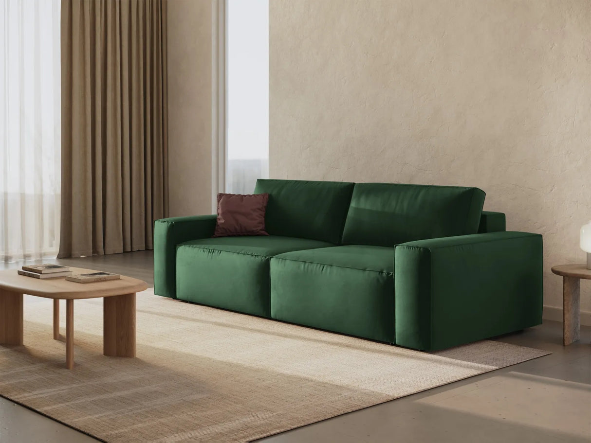Jodie 3-Sitzer Sofa mit Schlaffunktion und Bettkasten, ausklappbar, aus Samt (Blu78) in Flaschengrün, 247x107 cm – Bild 2