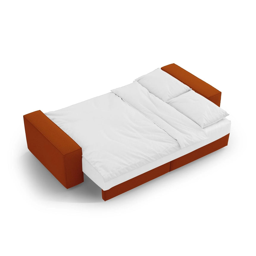 Jodie 3-Sitzer Sofa mit Schlaffunktion und Bettkasten, ausklappbar, aus Strukturierter Stoff (Meg357) in Terrakotta, 247x107 cm – Bild 7