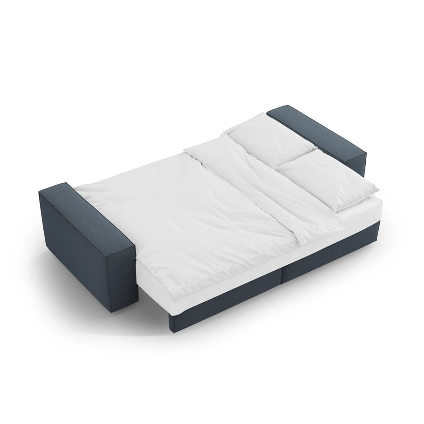 Jodie 3-Sitzer Sofa mit Schlaffunktion und Bettkasten, ausklappbar, aus Strukturierter Stoff (Meg361) in Blau, 247x107 cm – Bild 7