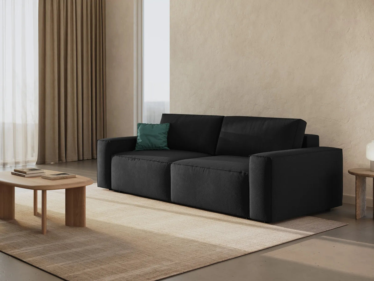 Jodie 3-Sitzer Sofa mit Schlaffunktion und Bettkasten, ausklappbar, aus Strukturierter Stoff (Meg368) in Schwarz, 247x107 cm – Bild 2
