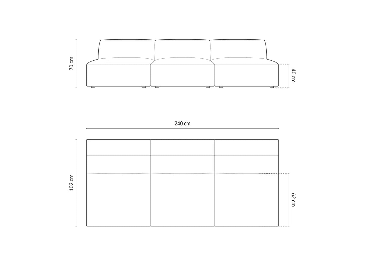 Jodie 3-Sitzer Sofa ohne Armlehnen 240x102 cm aus Samt (Blu13) in Hellgrau – Bild 6