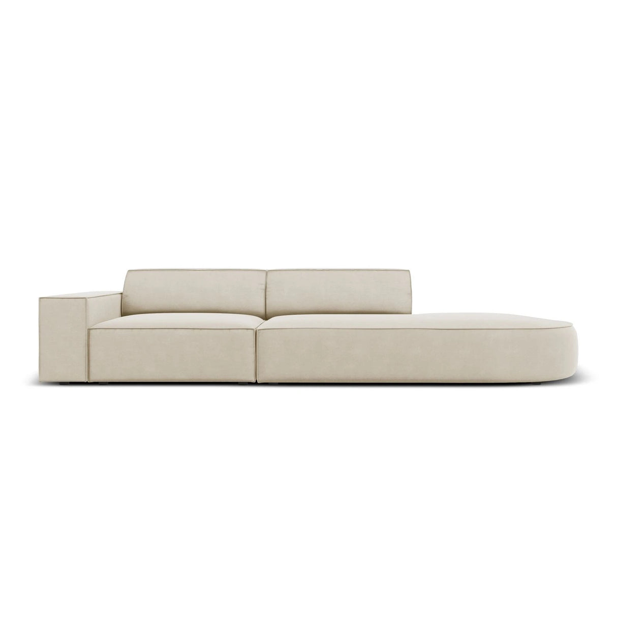 Jodie 3-Sitzer Sofa, Rechte Seite offen, rund, aus Samt (Blu30) in Dunkelbeige, 262x102 cm – Bild 1