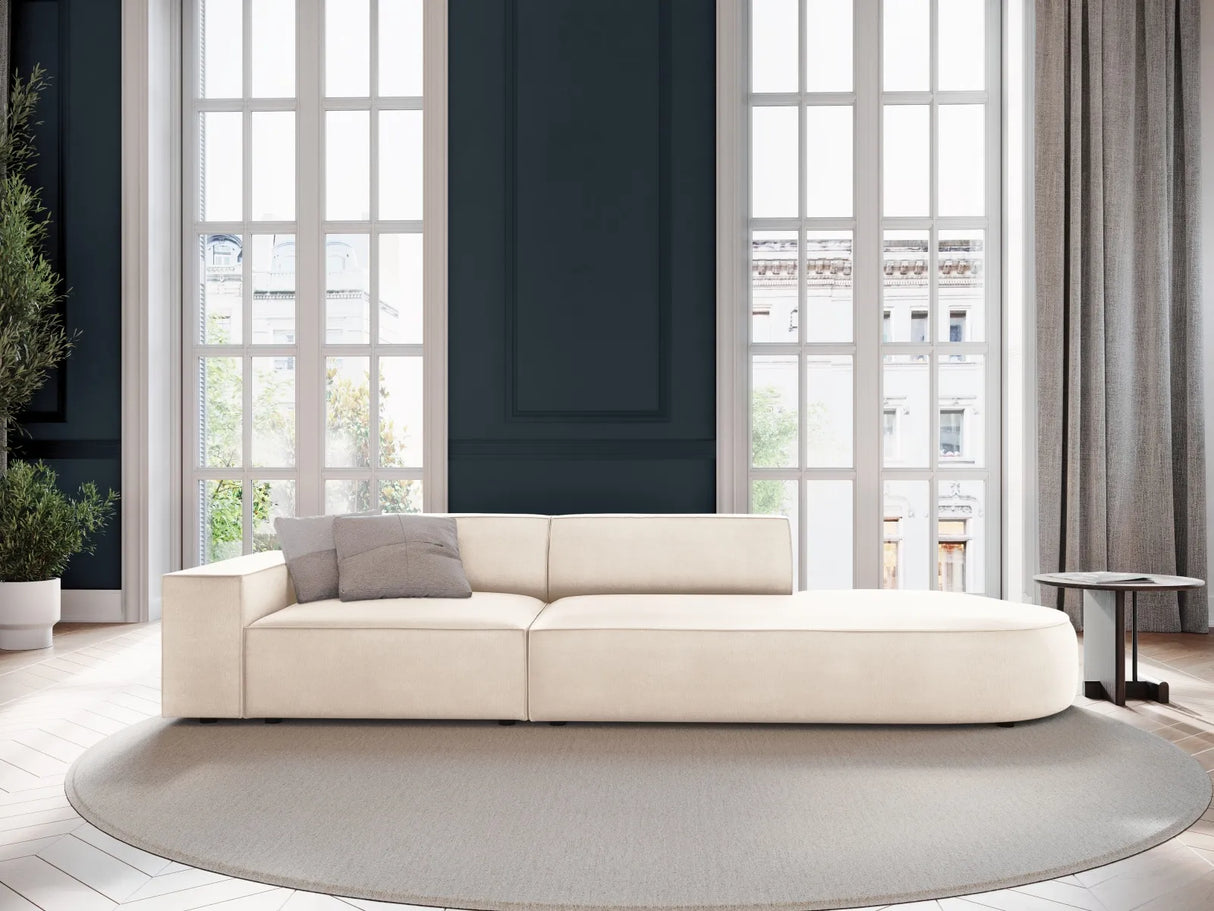 Jodie 3-Sitzer Sofa, Rechte Seite offen, rund, aus Samt oder Strukturstoff, 262x102 cm – Bild 2