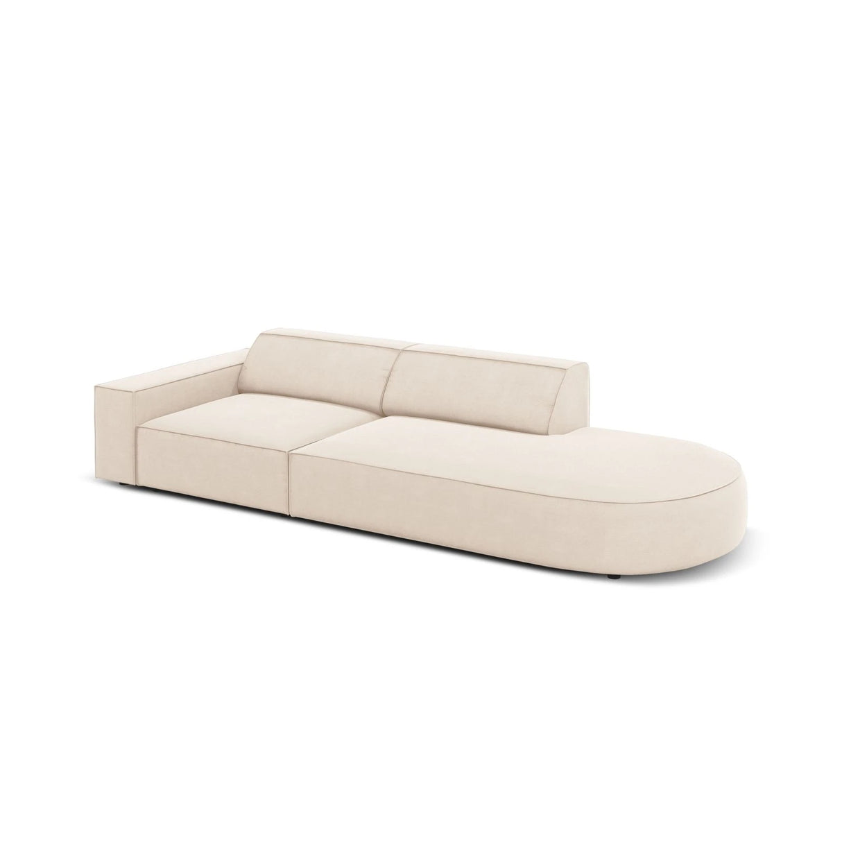 Jodie 3-Sitzer Sofa, Rechte Seite offen, rund, aus Samt oder Strukturstoff, 262x102 cm – Bild 5