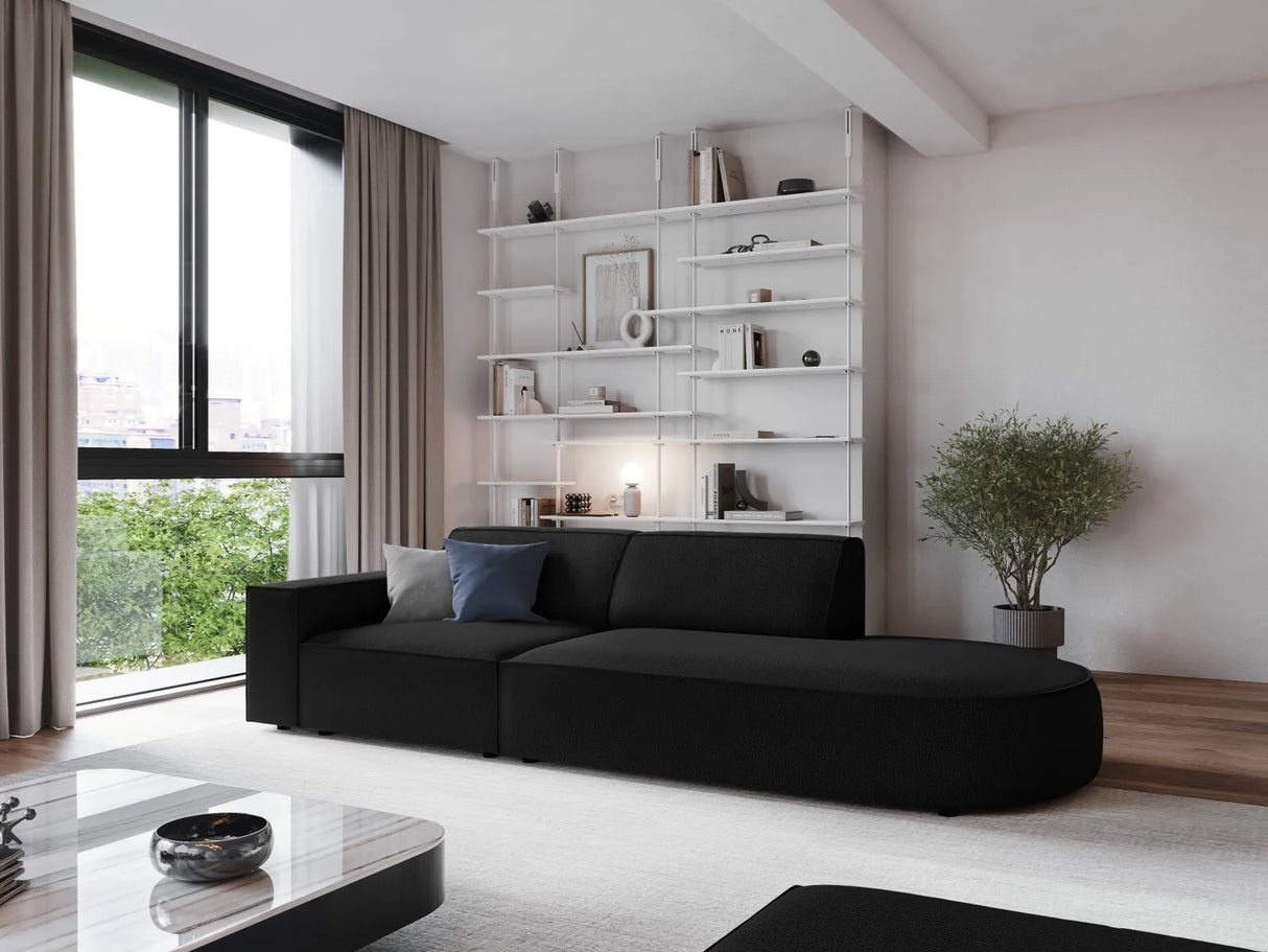 Jodie 3-Sitzer Sofa, Rechte Seite offen, rund, aus Strukturierter Stoff (Meg368) in Schwarz, 262x102 cm – Bild 2
