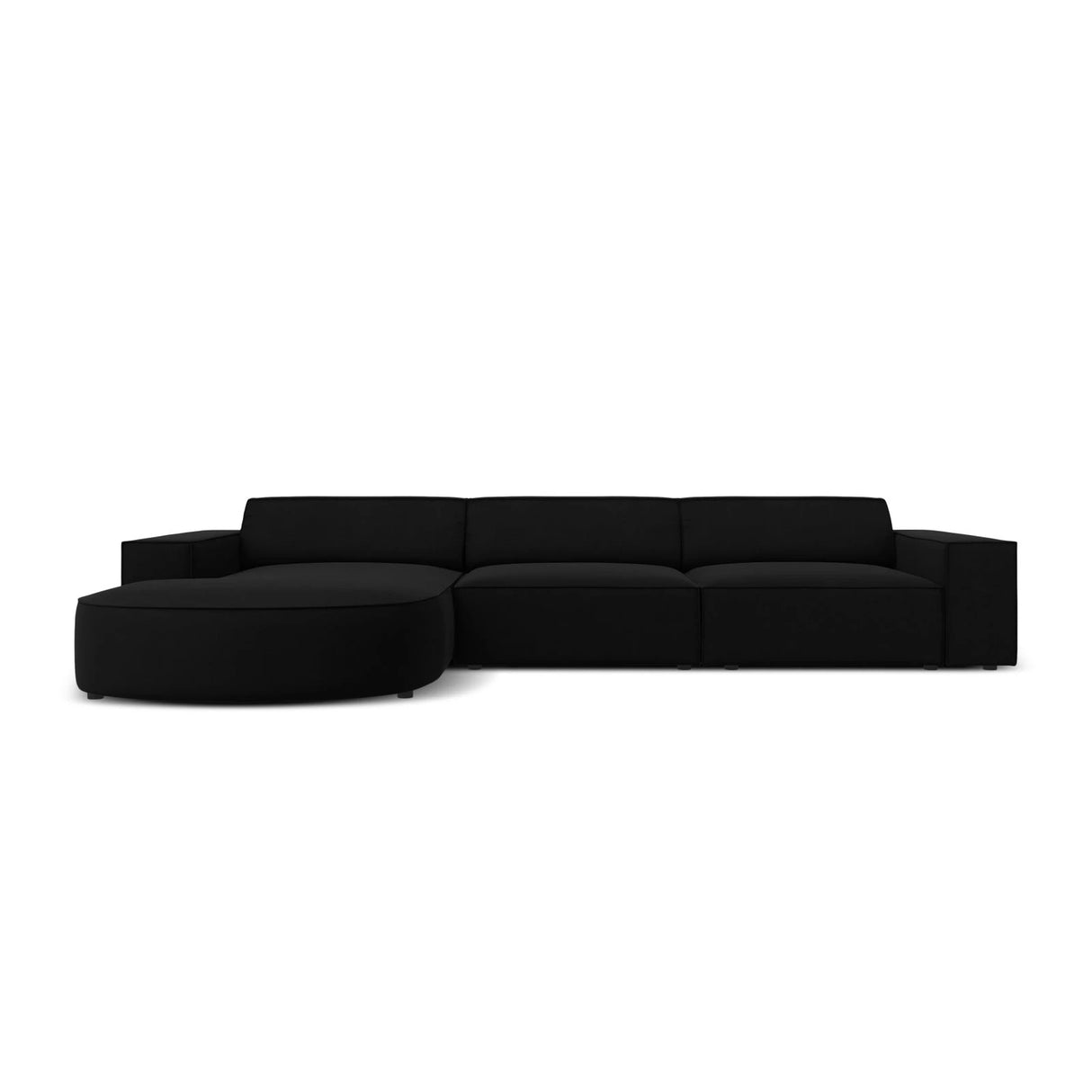 Jodie 4-Sitzer Ecksofa, Linke Seite, rund, aus Samt (Blu19) in Schwarz, 284x166 cm – Bild 1