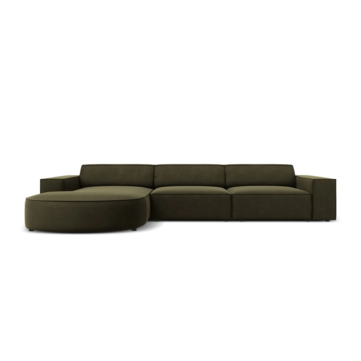 Jodie 4-Sitzer Ecksofa, Linke Seite, rund, aus Samt (Blu77) in Grün, 284x166 cm – Bild 1
