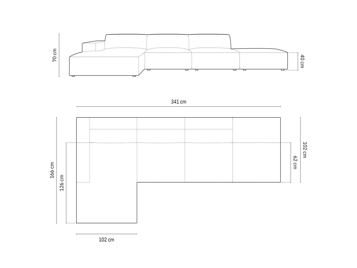 Jodie 4-Sitzer Ecksofa Links 341x166 cm aus Samt (Blu19) in Schwarz – Bild 3