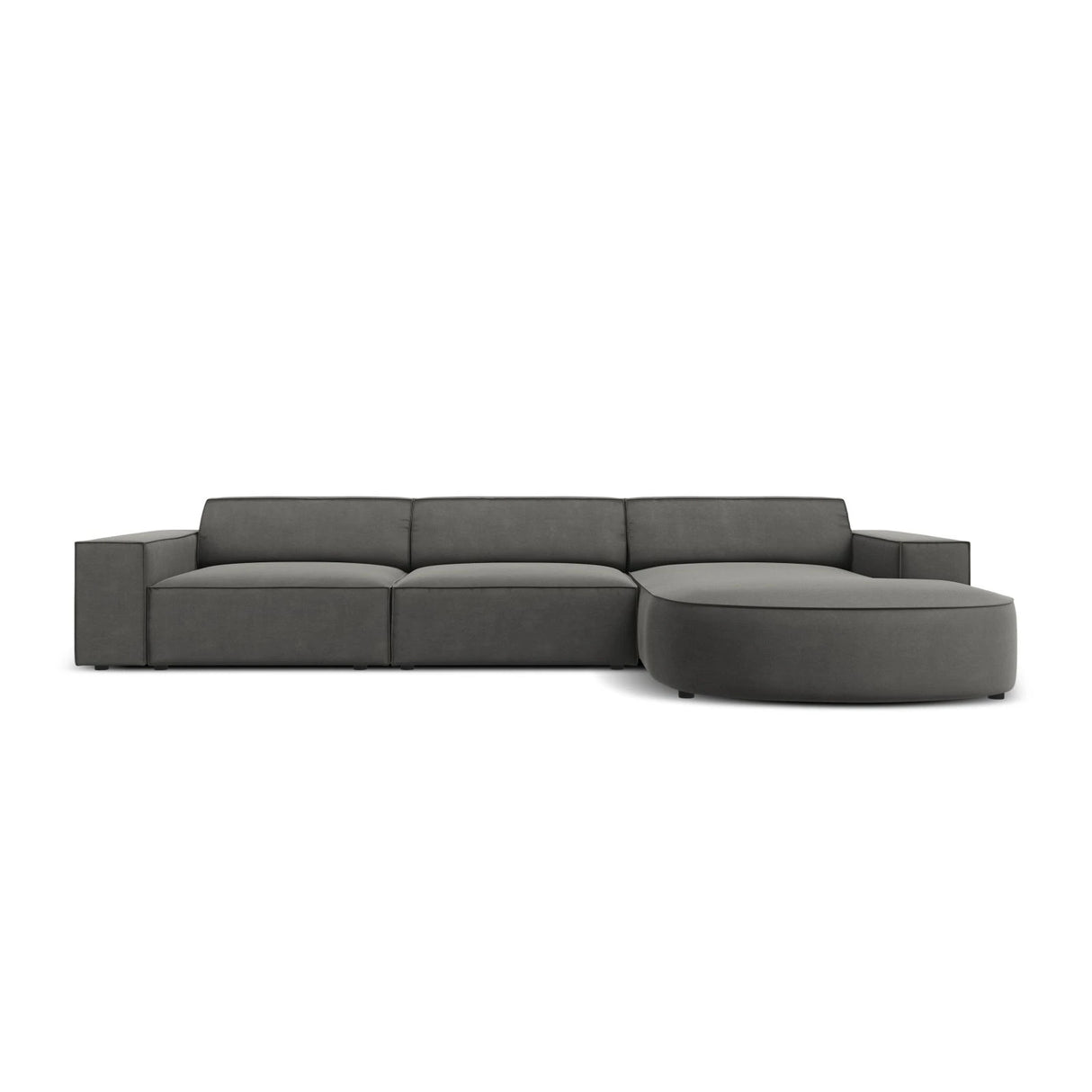 Jodie 4-Sitzer Ecksofa, Rechte Seite, rund, aus Samt (Blu13) in Hellgrau, 284x166 cm – Bild 1