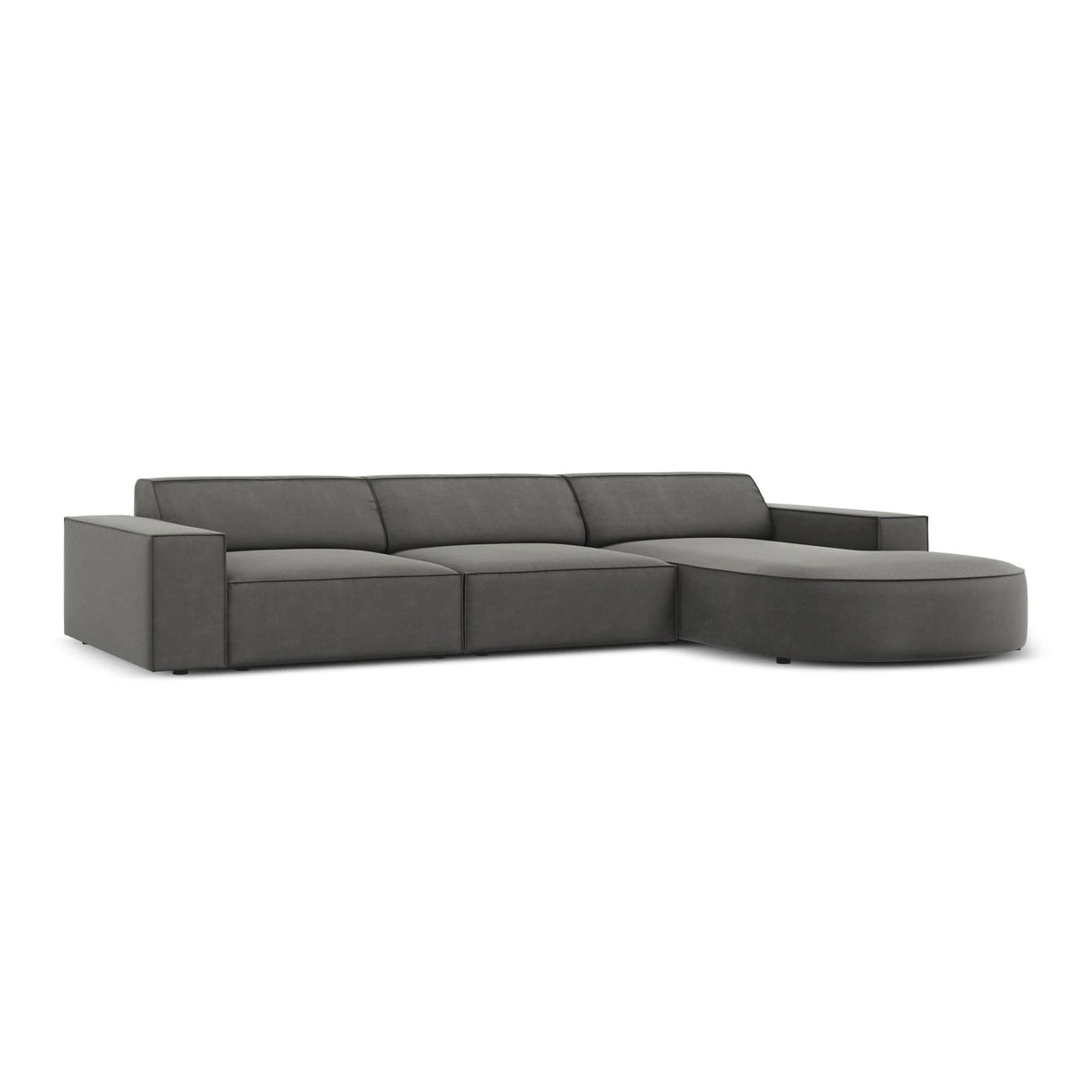 Jodie 4-Sitzer Ecksofa, Rechte Seite, rund, aus Samt (Blu13) in Hellgrau, 284x166 cm – Bild 4