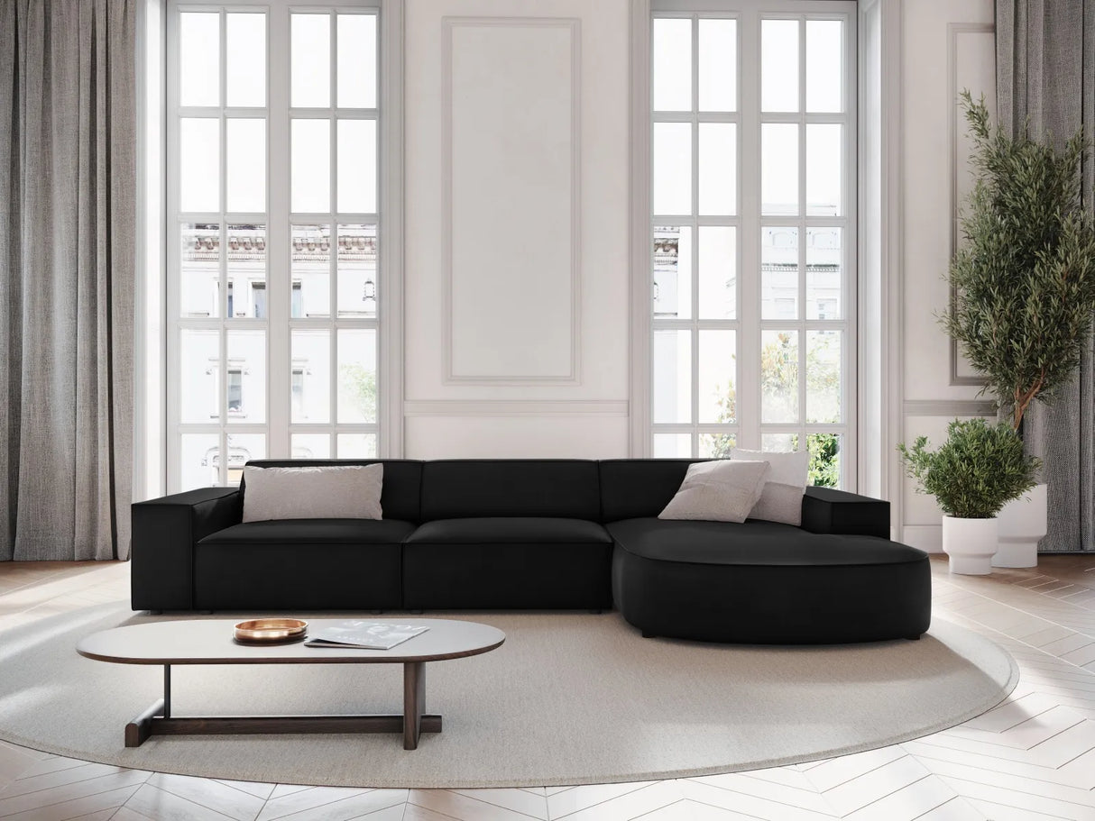 Jodie 4-Sitzer Ecksofa, Rechte Seite, rund, aus Samt (Blu19) in Schwarz, 284x166 cm – Bild 2