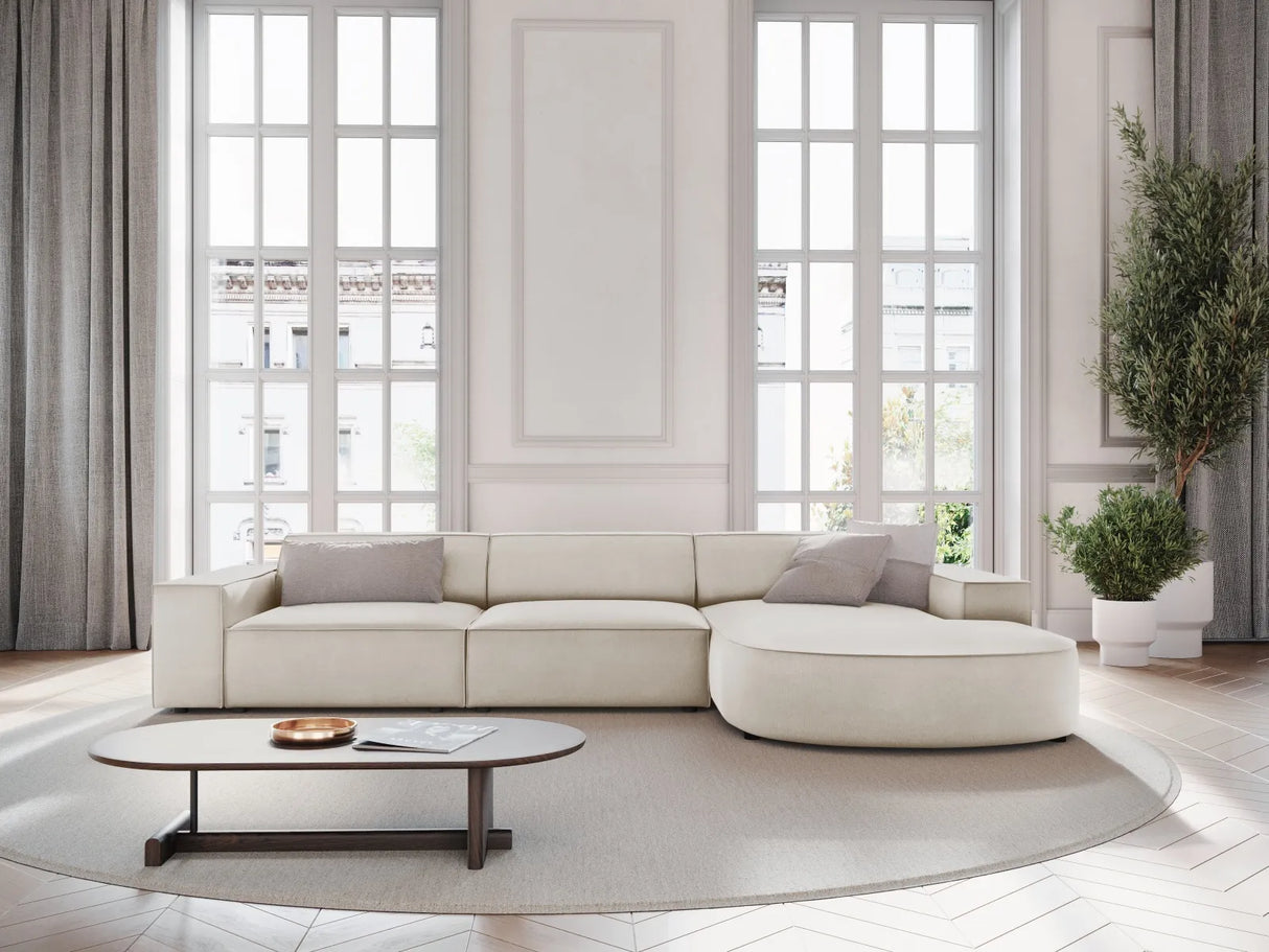 Jodie 4-Sitzer Ecksofa, Rechte Seite, rund, aus Samt (Blu30) in Dunkelbeige, 284x166 cm – Bild 2