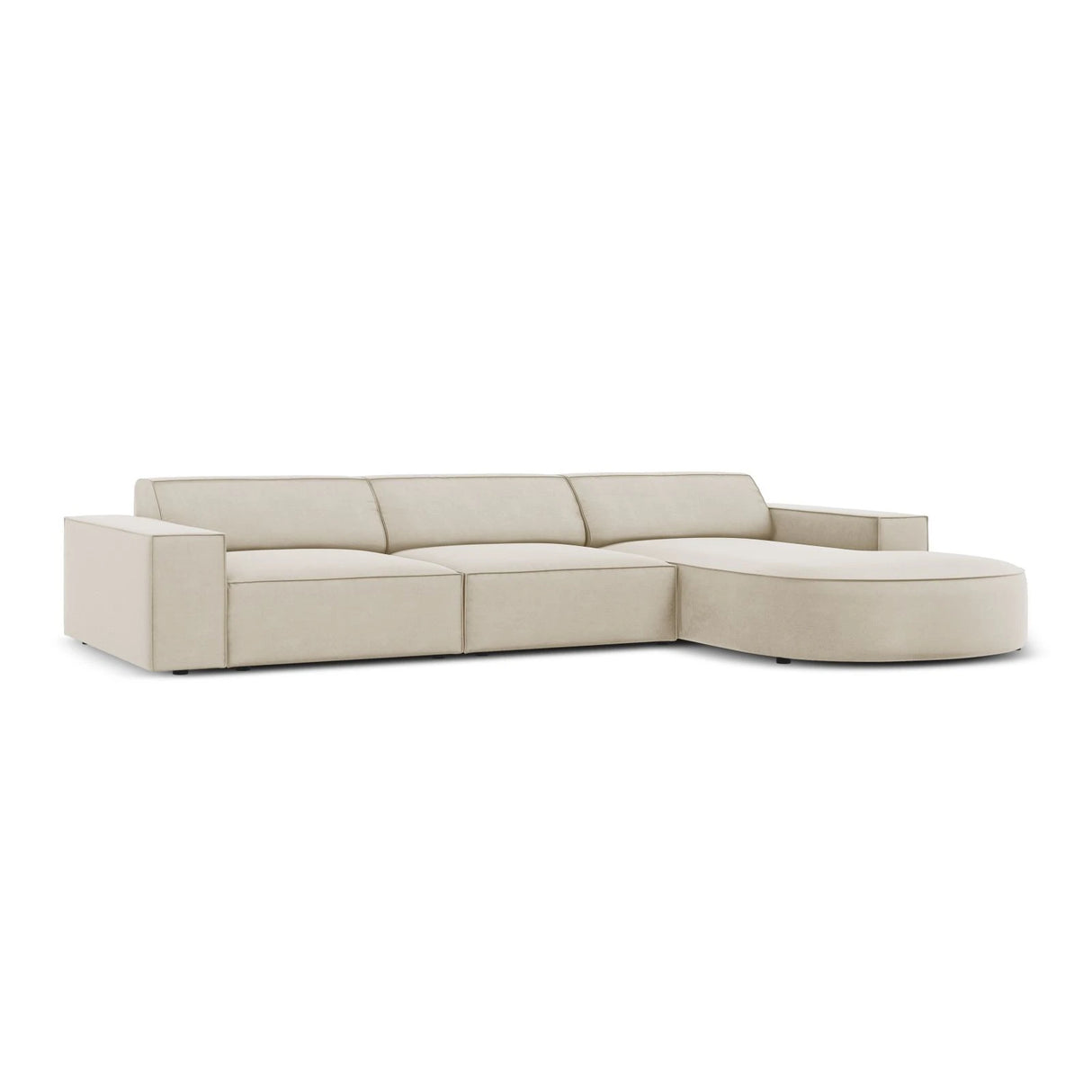 Jodie 4-Sitzer Ecksofa, Rechte Seite, rund, aus Samt (Blu30) in Dunkelbeige, 284x166 cm – Bild 4