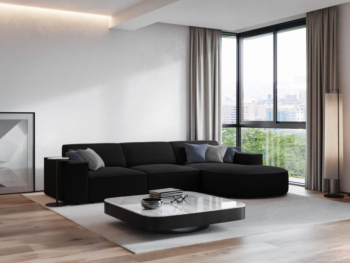 Jodie 4-Sitzer Ecksofa, Rechte Seite, rund, aus Strukturierter Stoff (Meg368) in Schwarz, 284x166 cm – Bild 2