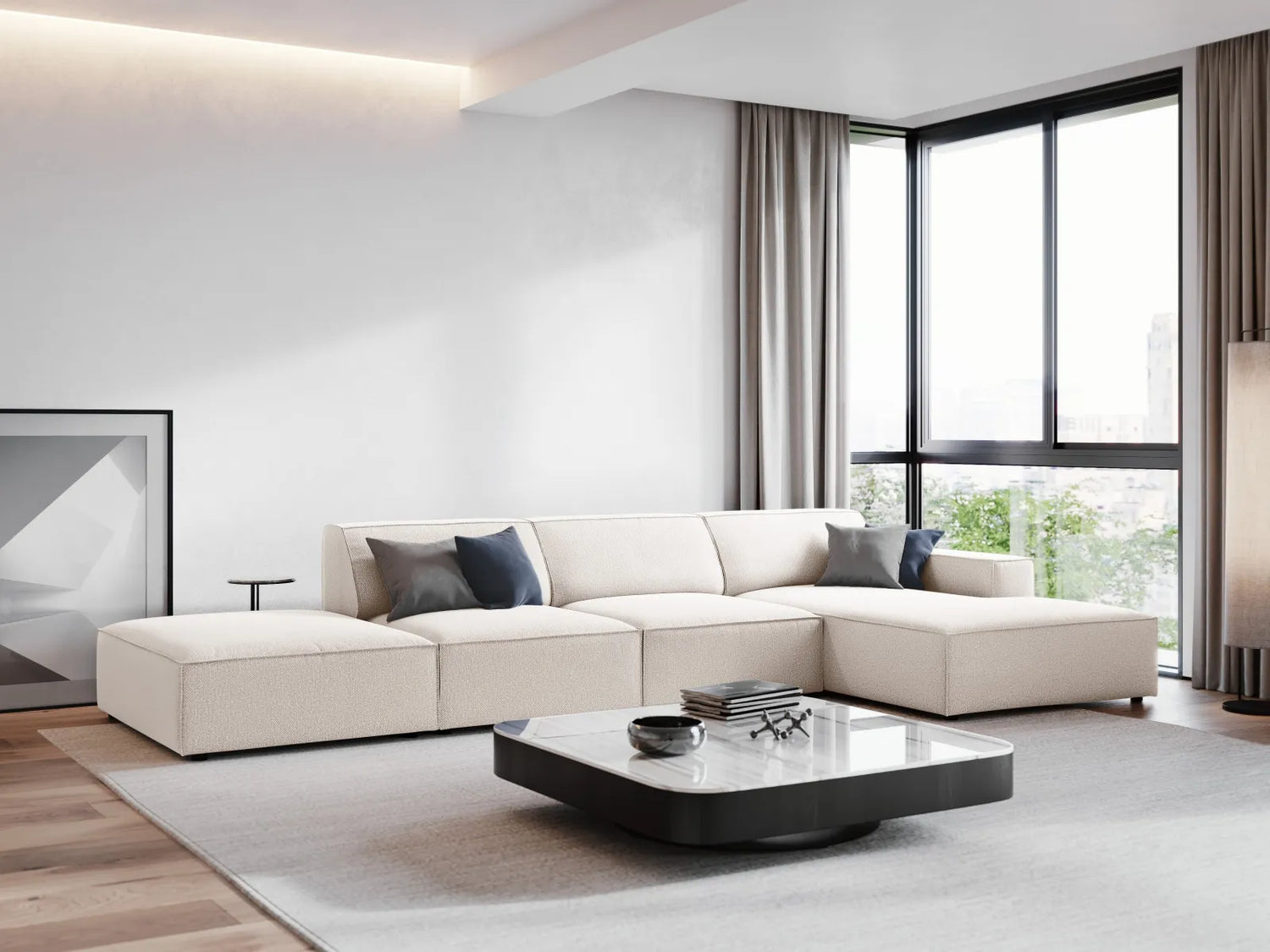 Jodie 4-Sitzer Ecksofa Rechts 341x166 cm aus Strukturierter Stoff (Meg351) in Leichtes Beige – Bild 2