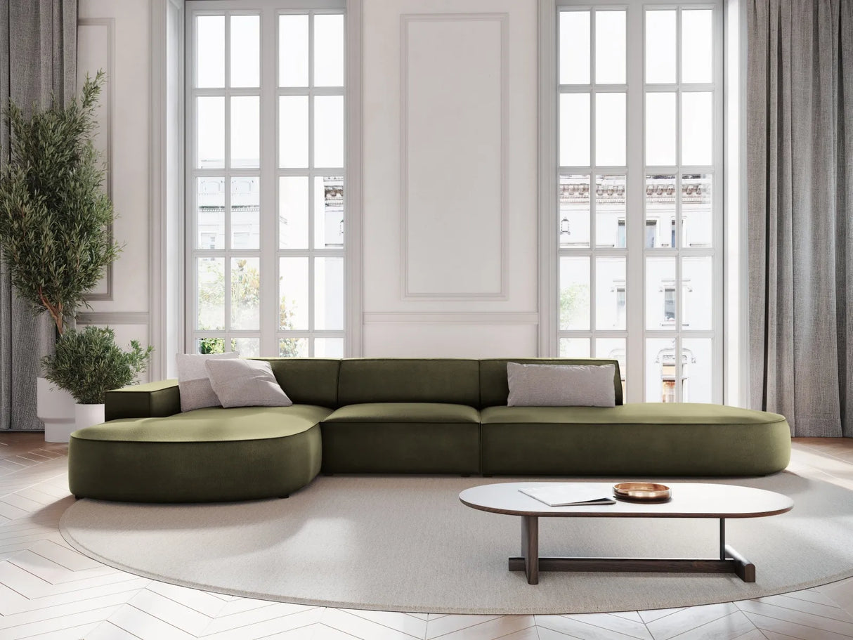 Jodie 5-Sitzer Ecksofa, Linke Seite, rund, aus Samt (Blu77) in Grün, 342x166 cm – Bild 2