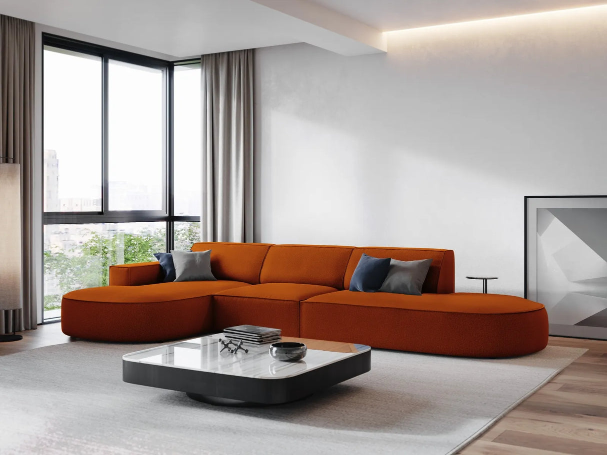 Jodie 5-Sitzer Ecksofa, Linke Seite, rund, aus Strukturierter Stoff (Meg357) in Terrakotta, 342x166 cm – Bild 2
