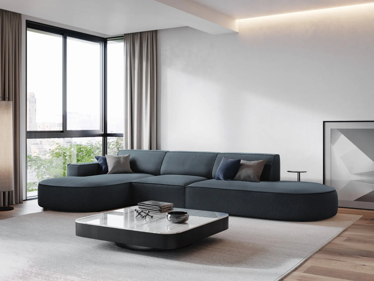Jodie 5-Sitzer Ecksofa, Linke Seite, rund, aus Strukturierter Stoff (Meg361) in Blau, 342x166 cm – Bild 2