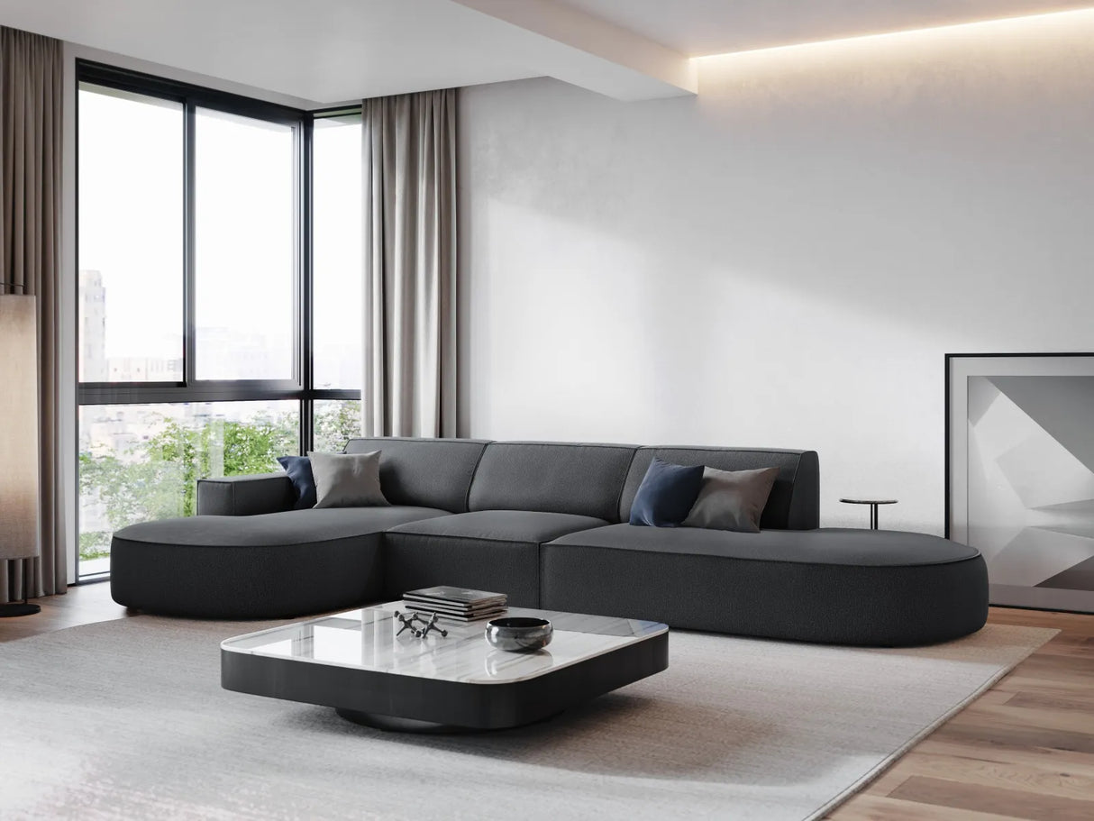 Jodie 5-Sitzer Ecksofa, Linke Seite, rund, aus Strukturierter Stoff (Meg367) in Dunkelgrau, 342x166 cm – Bild 2