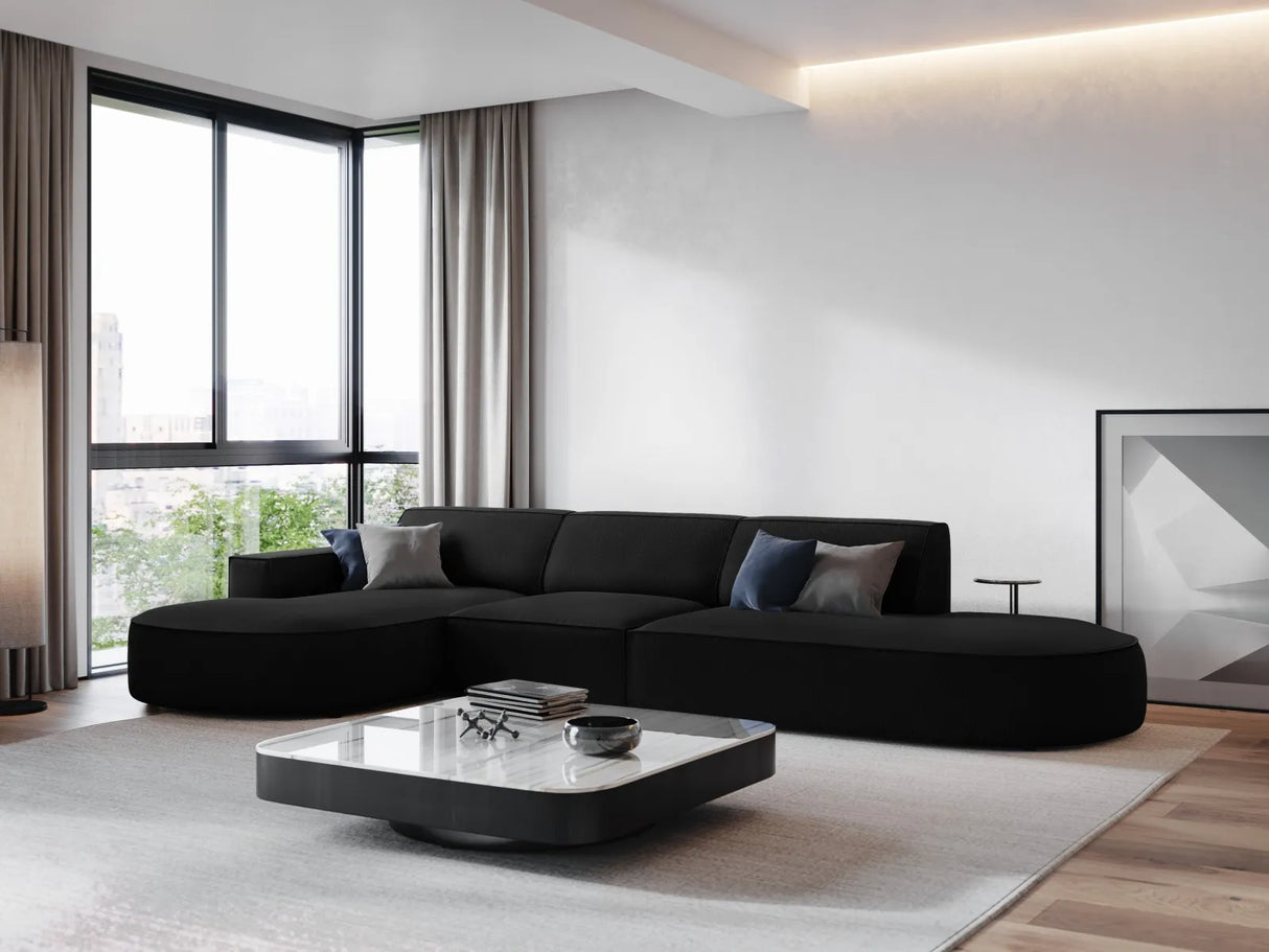 Jodie 5-Sitzer Ecksofa, Linke Seite, rund, aus Strukturierter Stoff (Meg368) in Schwarz, 342x166 cm – Bild 2