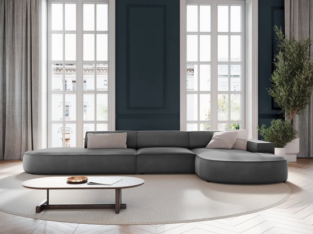 Jodie 5-Sitzer Ecksofa, Rechte Seite, rund, aus Samt (Blu14) in Grau, 342x166 cm – Bild 2