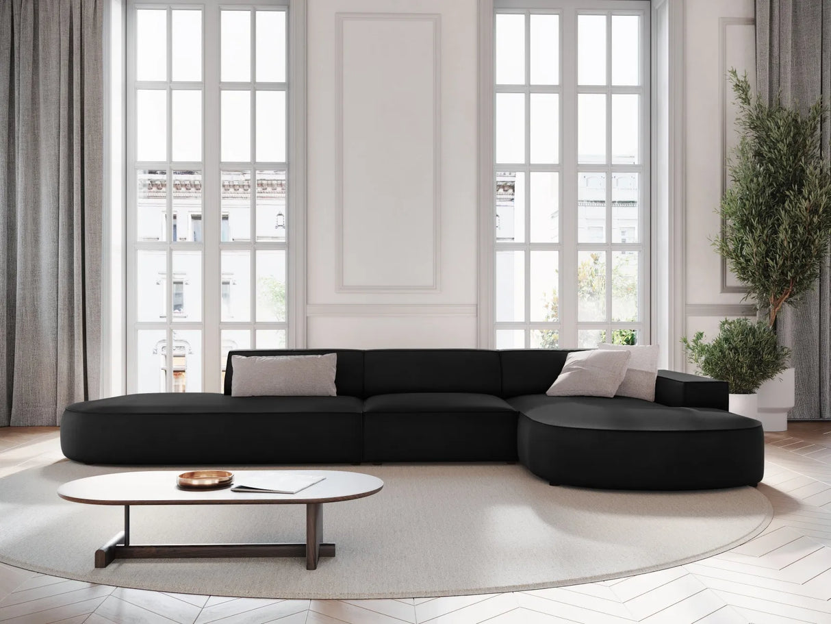 Jodie 5-Sitzer Ecksofa, Rechte Seite, rund, aus Samt (Blu19) in Schwarz, 342x166 cm – Bild 2