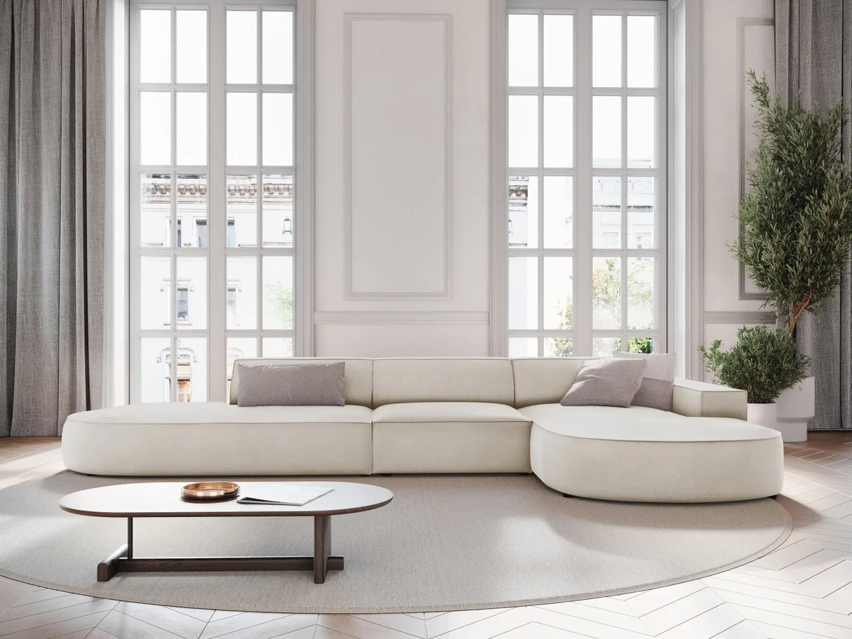 Jodie 5-Sitzer Ecksofa, Rechte Seite, rund, aus Samt (Blu30) in Dunkelbeige, 342x166 cm – Bild 2