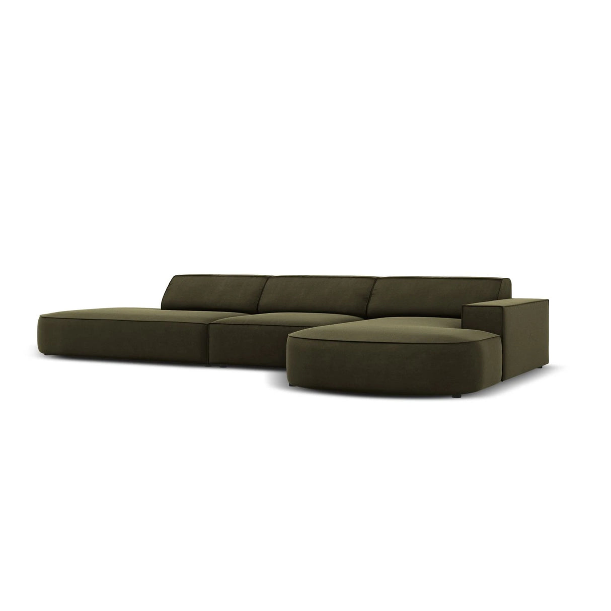 Jodie 5-Sitzer Ecksofa, Rechte Seite, rund, aus Samt (Blu77) in Grün, 342x166 cm – Bild 4