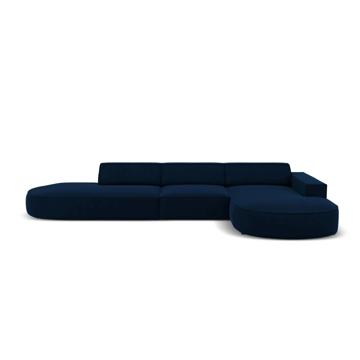 Jodie 5-Sitzer Ecksofa, Rechte Seite, rund, aus Samt (Blu86) in Königsblau, 342x166 cm – Bild 1
