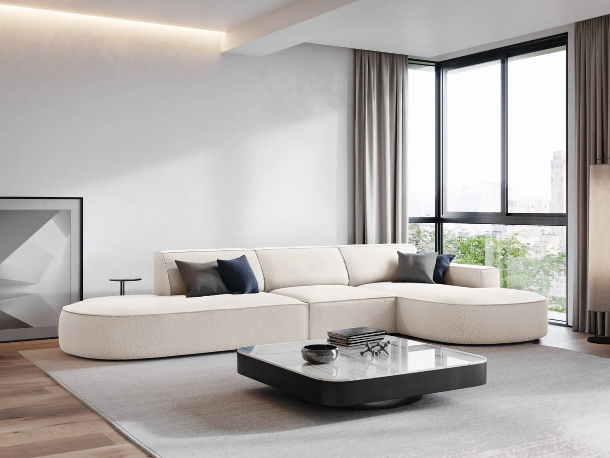 Jodie 5-Sitzer Ecksofa, Rechte Seite, rund, aus Strukturierter Stoff (Meg351) in Leichtes Beige, 342x166 cm – Bild 2