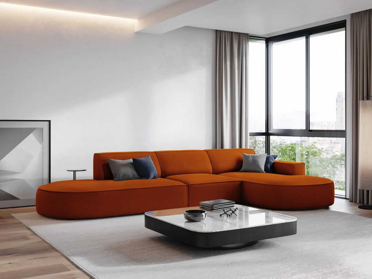 Jodie 5-Sitzer Ecksofa, Rechte Seite, rund, aus Strukturierter Stoff (Meg357) in Terrakotta, 342x166 cm – Bild 2