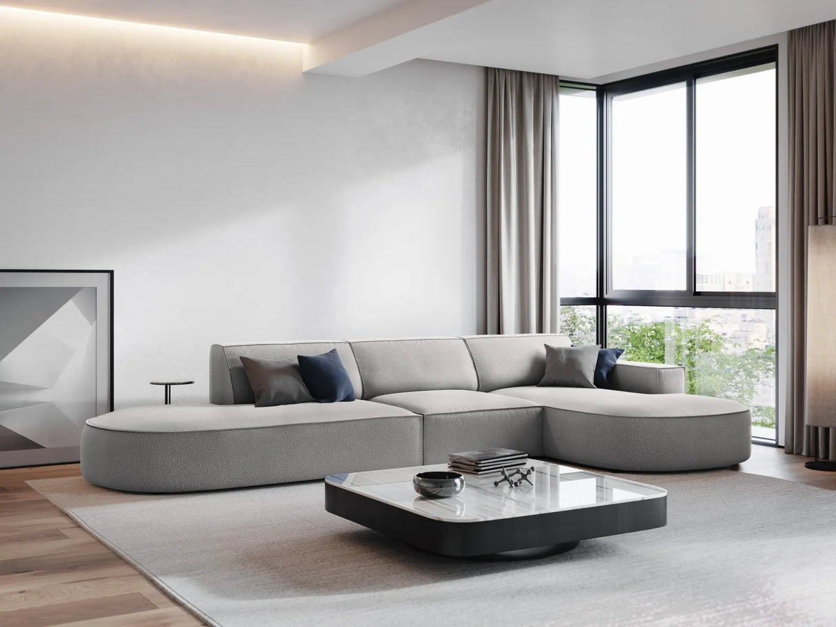 Jodie 5-Sitzer Ecksofa, Rechte Seite, rund, aus Strukturierter Stoff (Meg363) in Hellgrau, 342x166 cm – Bild 2