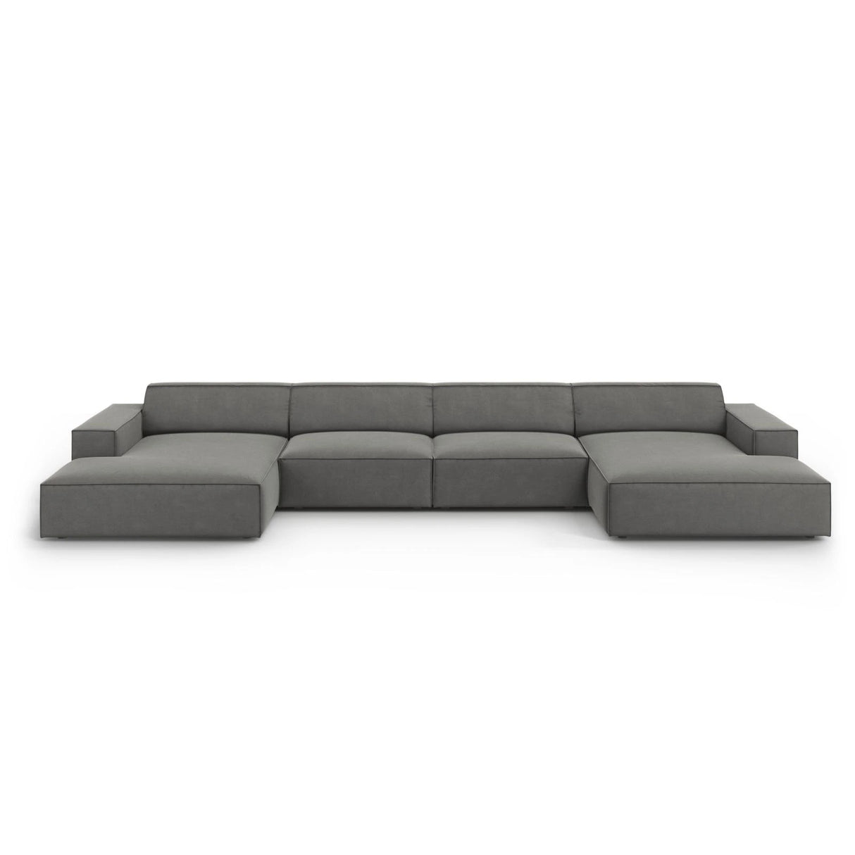 Jodie 6-Sitzer Panorama-Ecksofa symmetrisch, aus Samt (Blu13) in Hellgrau, 364x166 cm – Bild 1